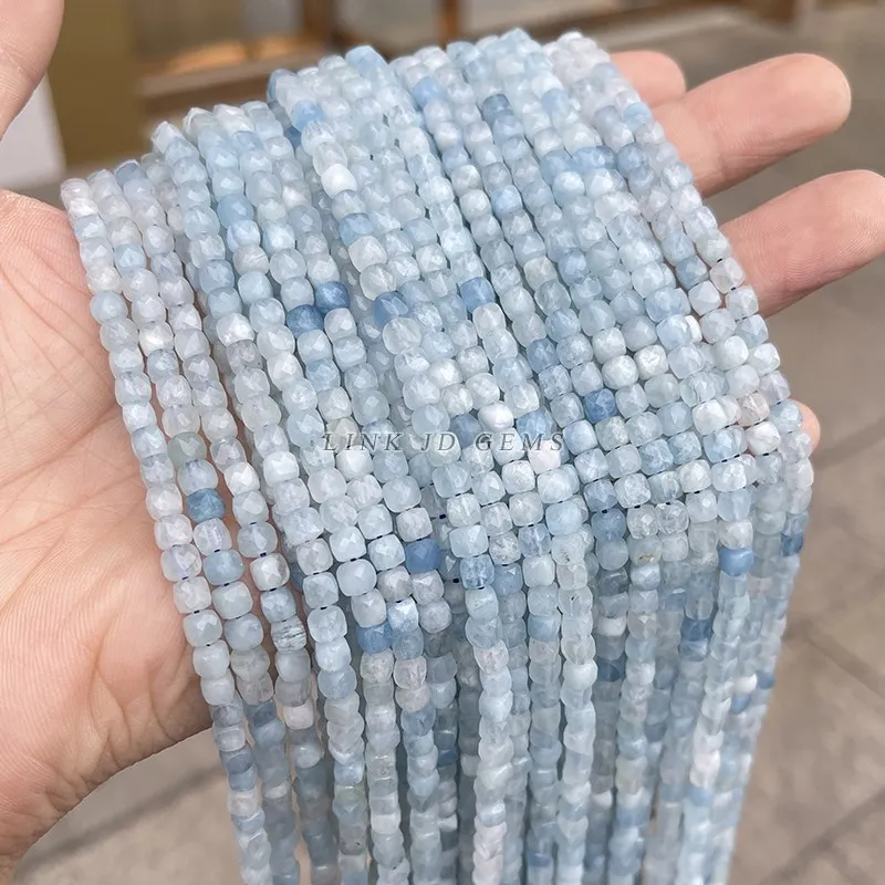 4-5mm Natural Stone Aquamarine Small Cube Bead Faceted Square Loose Spacer Beads For Jewelry Making Bracelet Necklace Accessory