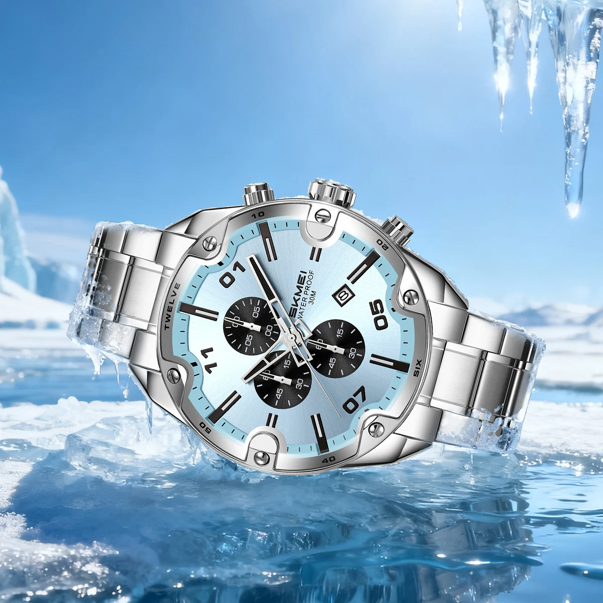 SKMEI 9387 Men's Quartz Watch 45mm Stainless Steel Chronograph