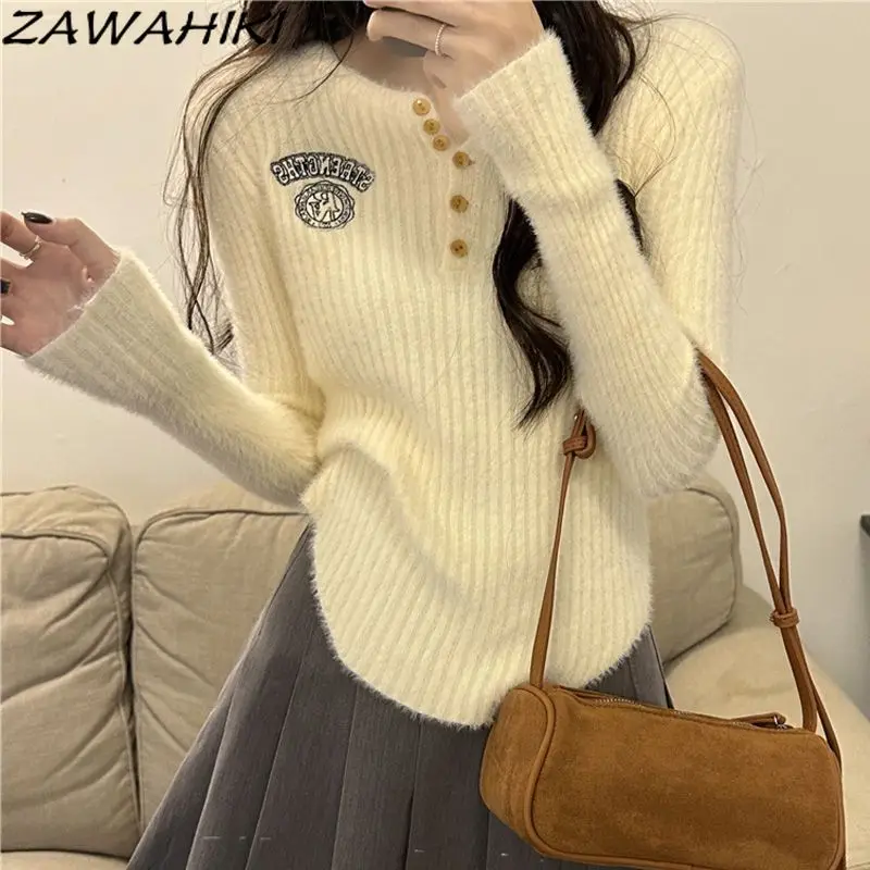 

Crop Top New Arrive Fashion Korean Solid Color Knitted Chic Designed Fall Winter Sweater Women Minimalist Y2K Aesthetic Clothes