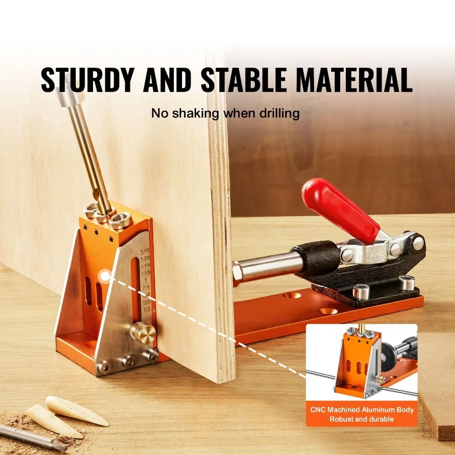 

30 Pcs Pocket Hole Jig Kit Adjustable Easy to Use with Step Drills Drill Stop Rings Wrenches Square Drive Bits Dual Scale Marks