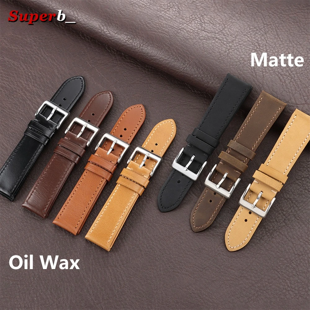 Vintage Oil Wax Calfskin Leather Watch Strap 18mm 20mm 22mm Cowhide Watchband Matte Leather Watch Band for Seiko Wristband Belt