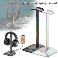 RGB Headphone Holder USB2.0 Type-C2.0 Head Mounted Headphone Stand Rack Non-slip Base Desktop Organizer for Universal Headp E0K4