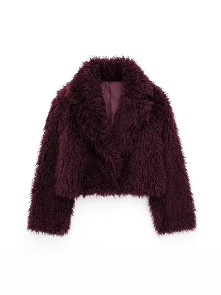 أنيقة عصرية بورجوندي فو الفراء للنساء شتاء دافئ الراقية التنقل مزاجه قصيرة بسيطة ملابس خارجية مريحة