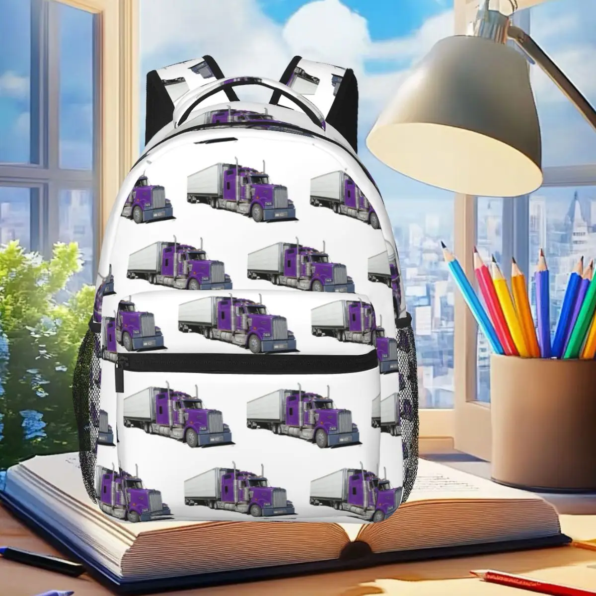 

Purple Kenworth Truck Student Backpack School Bag Hiking Travel Daypack for Boys Girls Fashion Bookbag Shoulder Bags
