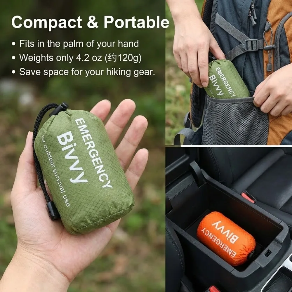 Practical 3 Pcs Emergency Survival Insulated Sleeping Blanket Drawstring Pouch Whistle Light Gear Camping Hiking Outdoor Travel