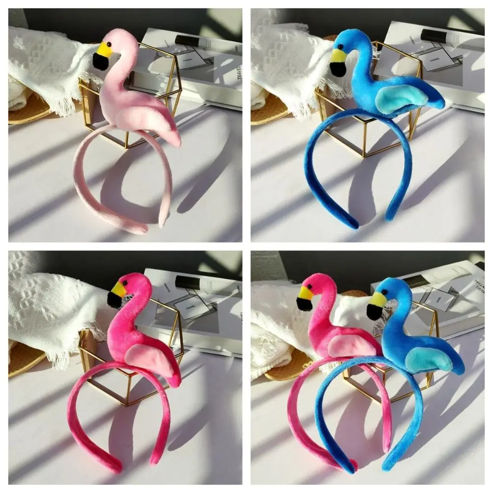 Wash Face Flamingo Headband Lovely Hair Accessories Korean Style Animal Hair Hoop Animal Headpiece Plush Hair Hoop Party