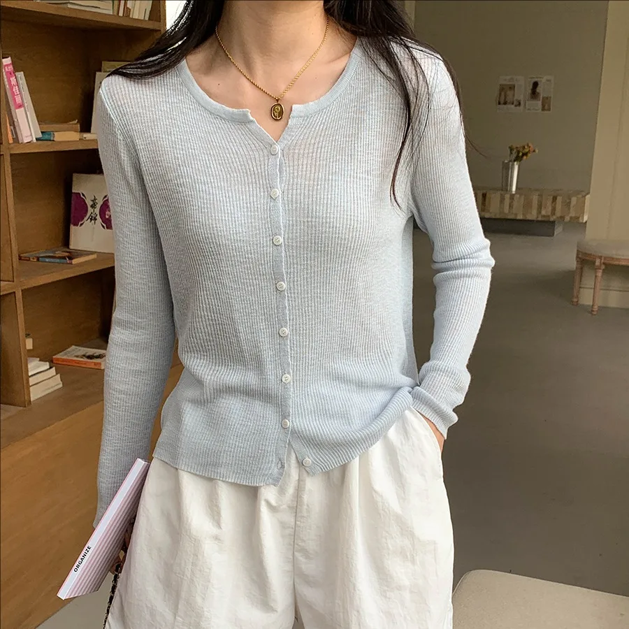 

Summer casual V-neck knitted cardigan long sleeve coat women