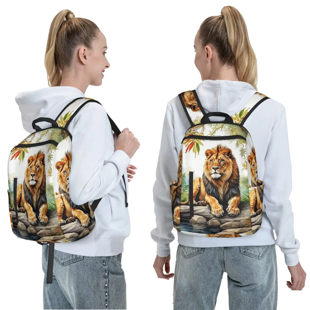 A Lion In A Forest Backpack Daypack Large Capacity Boys Girls BookBag School Bag Shoulder Bags for Men Women