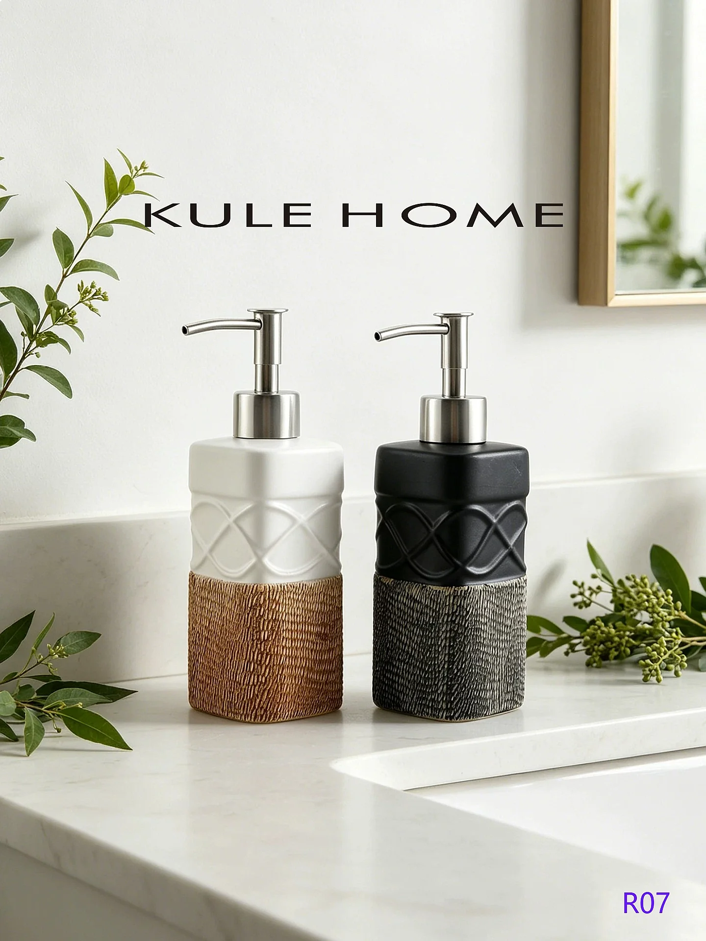 KULE HOME Luxury Ceramic Soap Dispenser Shampoo Lotion Pump Bottle for Hotel