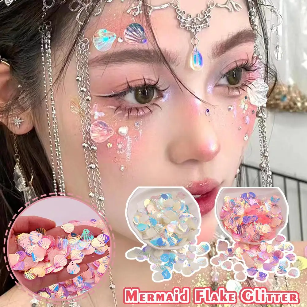 13mm Mermaid Flake Glitter Powder Fish Scales Eye Makeup Sequins Eye Corner Stickers Shell Sequins Face Shinny Gel Pigment