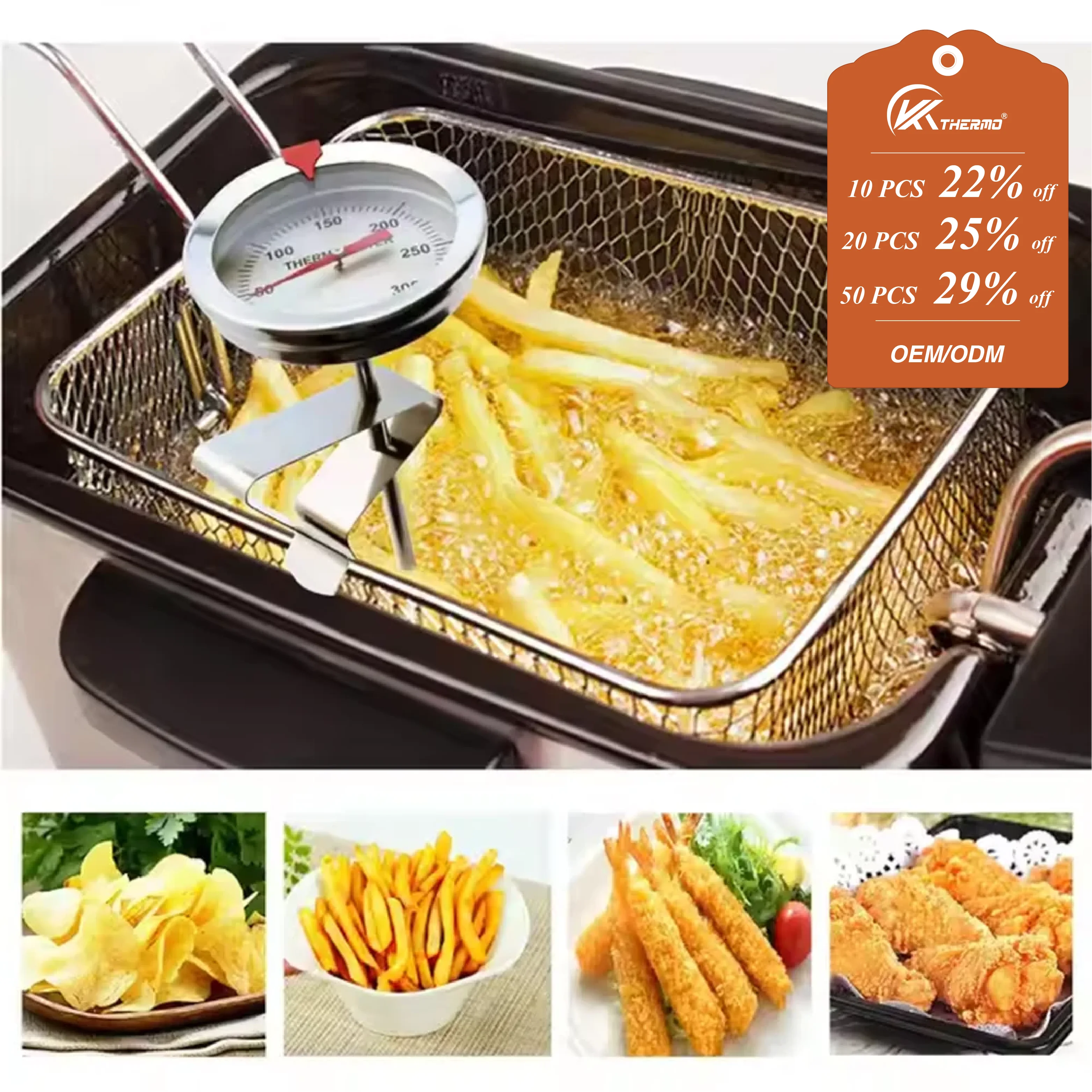 Stainless Steel Deep Fry Thermometer 0-300°C with Clip – For Frying French Fries, Chicken, Fish, Oil Temp Control