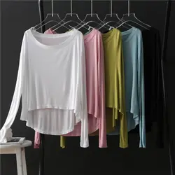 Ventilation Thin Style Spring Simplicity Solid Color Long Sleeved Round Neck Tops Asymmetrical Loose Casual All-match T-shirt
