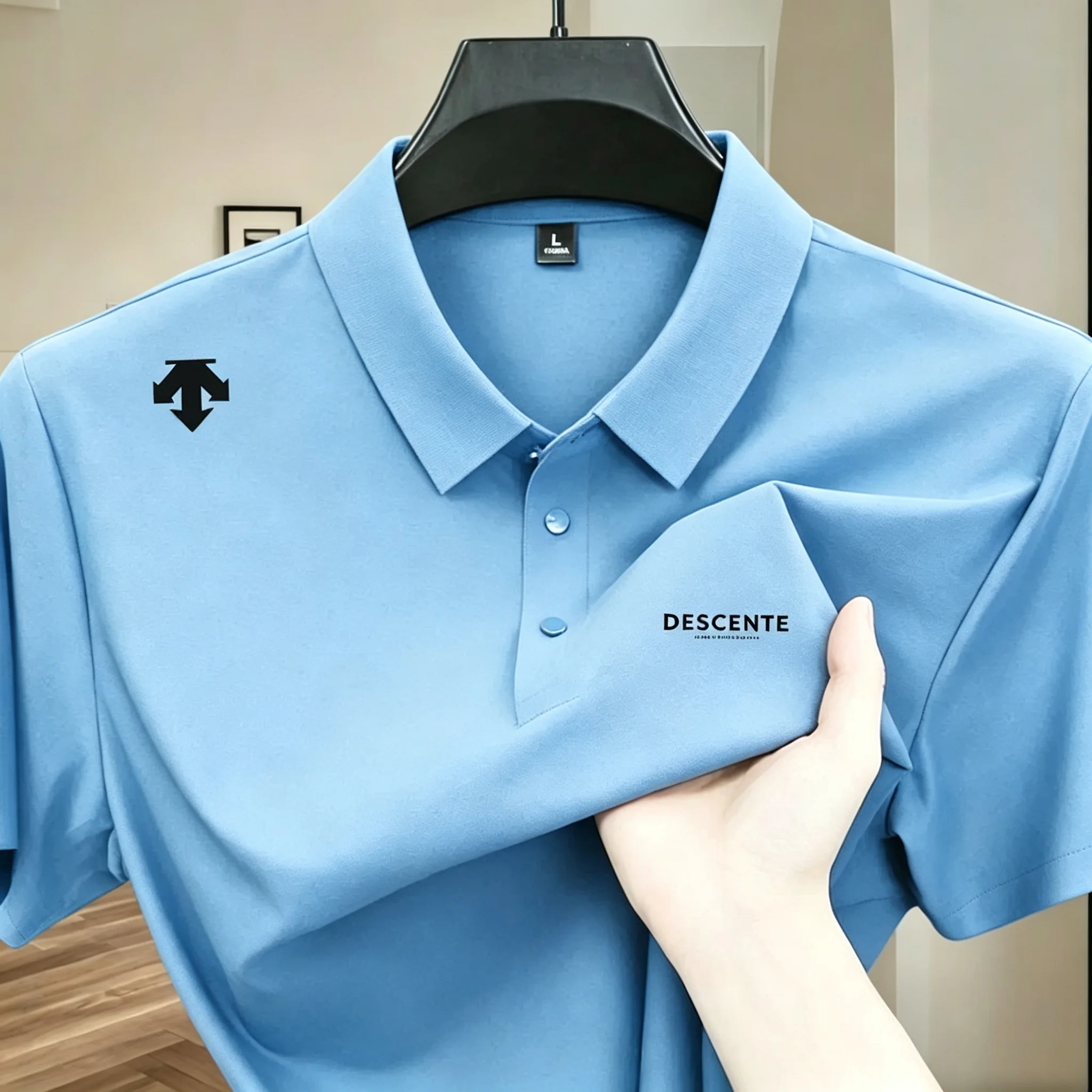 Hochwertiges Eisseiden-Poloshirt, kurzärmelig, Herren-Sportmarke, bedrucktes Oberteil, Sommer 2026, neu, kühl und atmungsaktiv, lässiges T-Shirt. – Detail 19