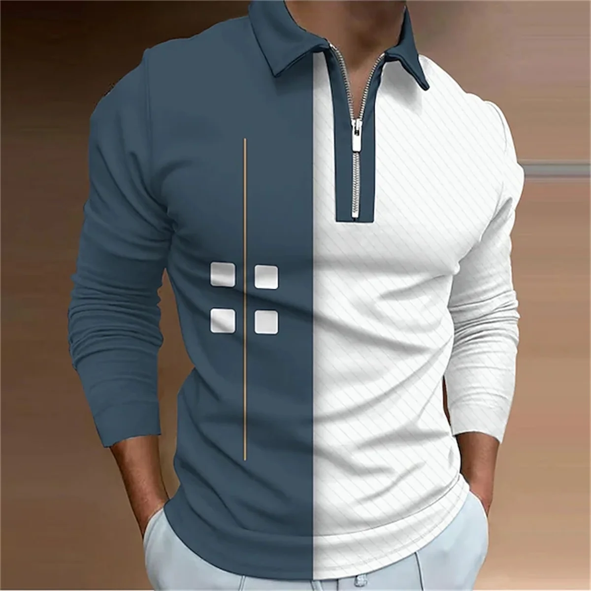 Primavera Outono Quatro-Quadrado Xadrez dos homens Camisa Polo de Manga Longa de Negócios Casual Botão Tops Moda Polo Camisas Homem Roupas