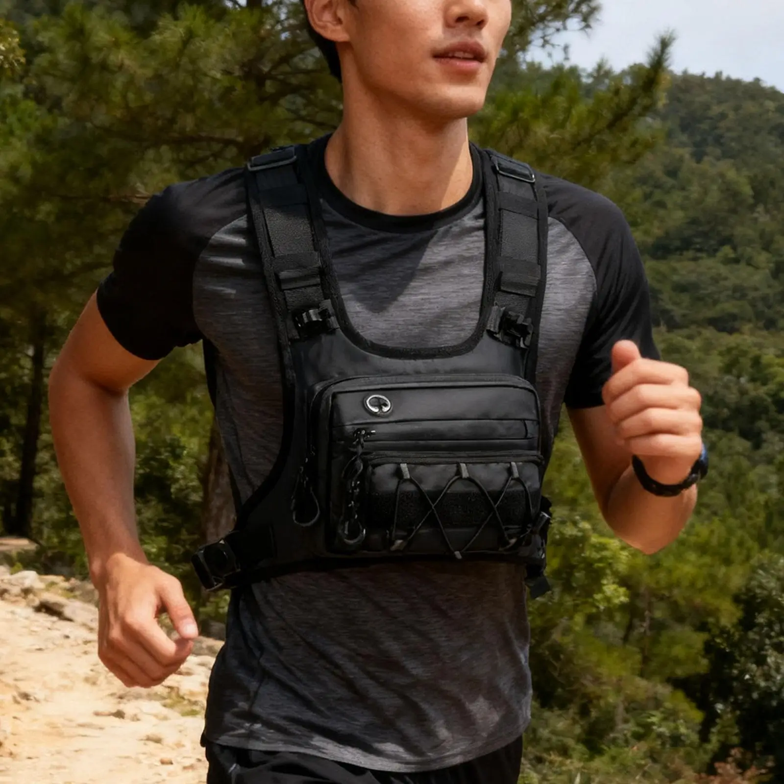 

Нагрудная сумка для улицы, большая вместимость с сумкой на молнии, нагрудная сумка, жилет для бега, нейлоновая сумка для бега, езды на велосипеде, кемпинга, рыбалки