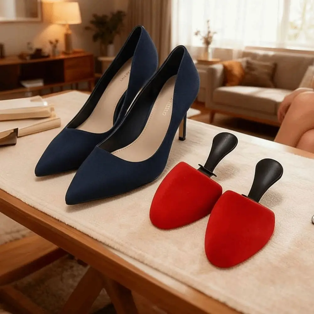 1 Pair Flocking Surface Shoe Trees Anti Wrinkle Prevent Deformation Shoe Shapers Plastic Handle Pointed Toe Crease Protectors