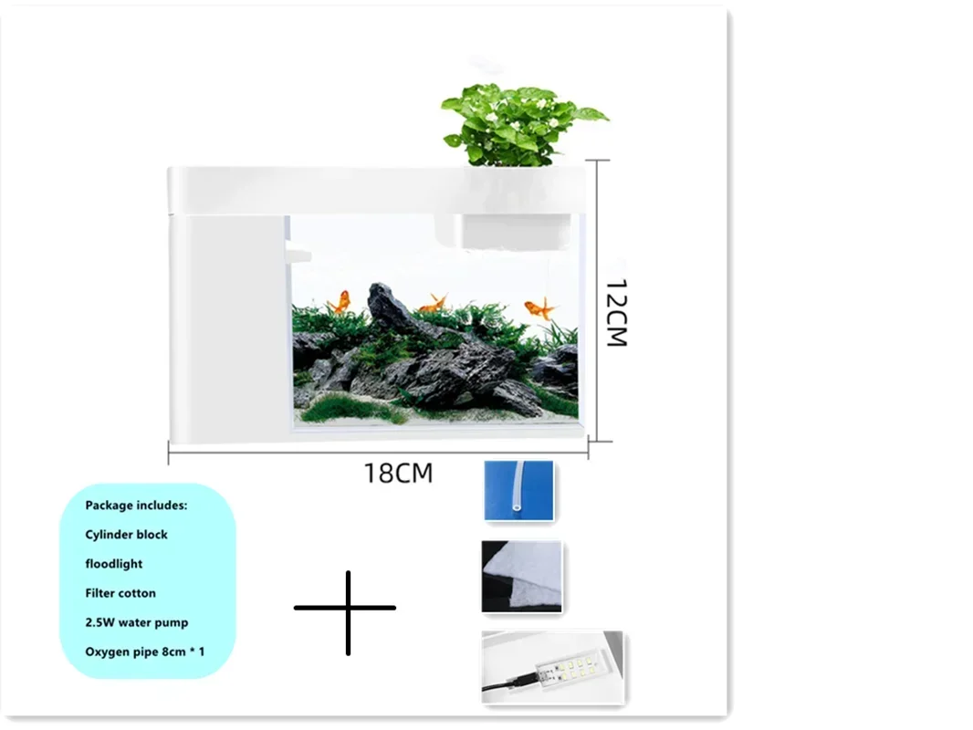 Desktop small aquarium, acrylic plastic aquarium, family, office, fish and flower aquarium landscape（7）