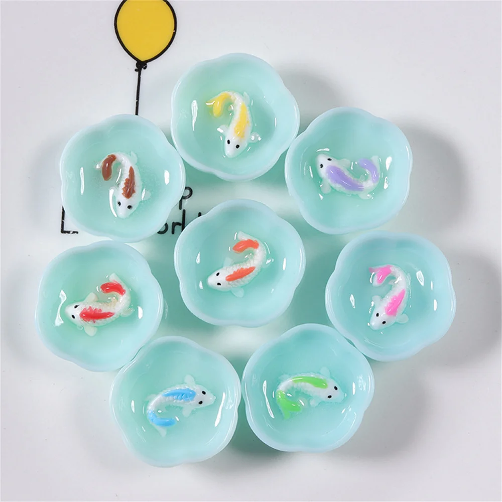 20Pcs Mini Cute Bowl Fish Carp Resin Flatback Patch Craft DIY Phone Shell Accessories Earings Jewelry Making Creative Decoration