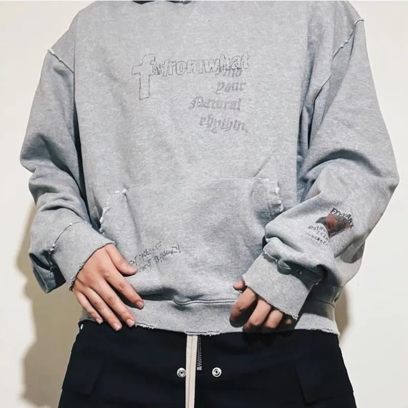 

Модный худи Fararchive 2025 с эффектом потертости, свободного кроя, с длинными рукавами, повседневная осенняя одежда для подростков с эффектом состаривания