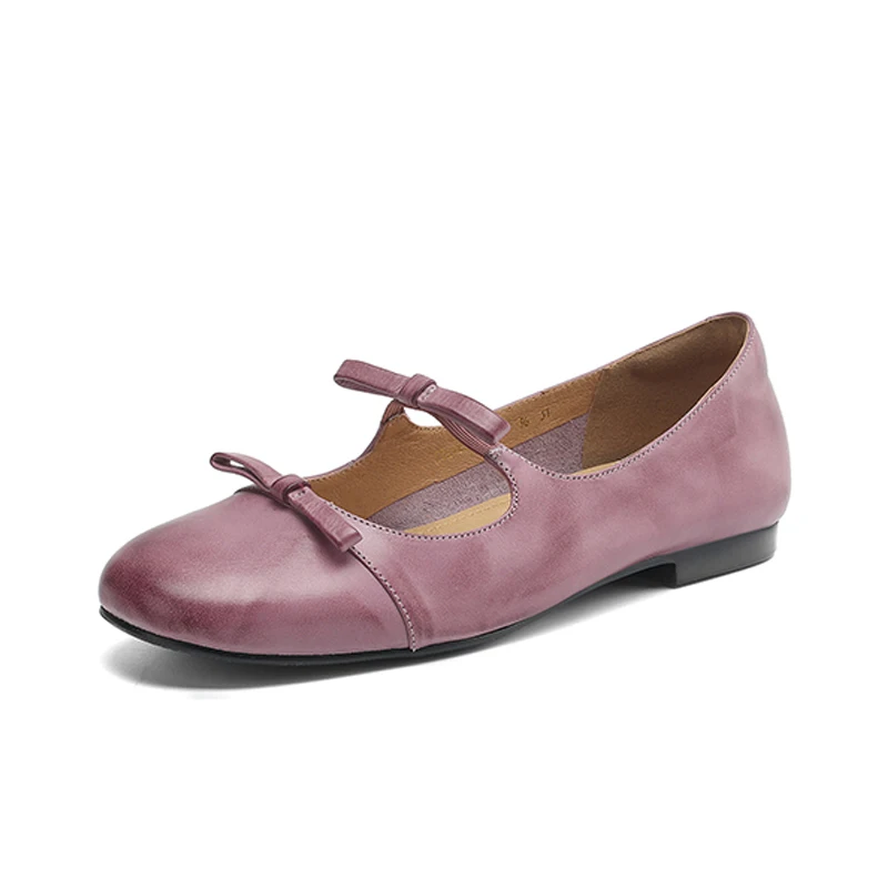 

Женские балетки Мэри Джейн из коровьей кожи с круглым носком и узлом-бабочкой в стиле ретро, фиолетовый ремешок, женские балетки ручной работы