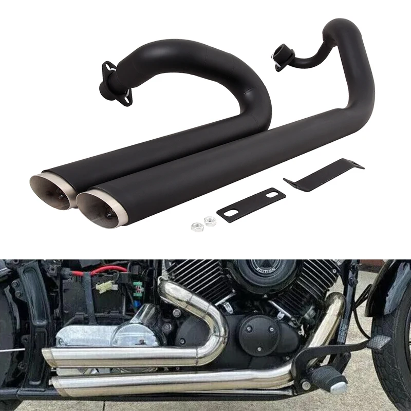 Full Exhaust System For Yamaha V Star400 650 XVS650 Custom 1998-2016  Motorcycle Iron Muffler Tips Front Mid Pipe Black \ Silver