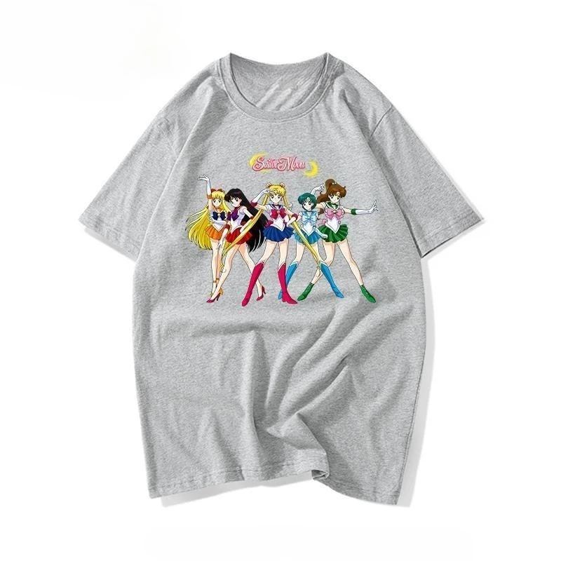 Bandai Sailor Moon Cute Cartoon Print T-shirt Fashion Loose Short Sleeve Tee for Men Women