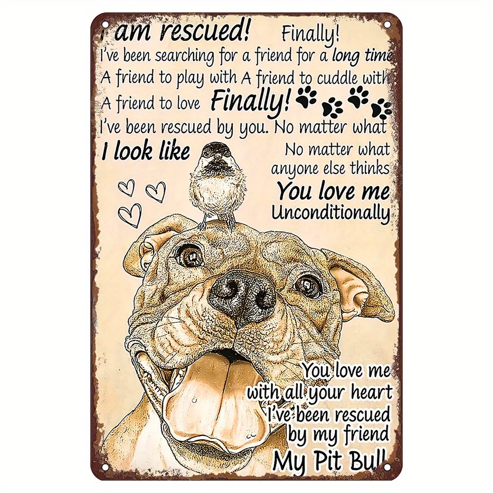 Dog Metal Sign,I Am Rescued Pitbull My Pit Bull Gift For Dog Lovers Dog Memorial, Wall Decor For Living Room Bedroom Home Garage