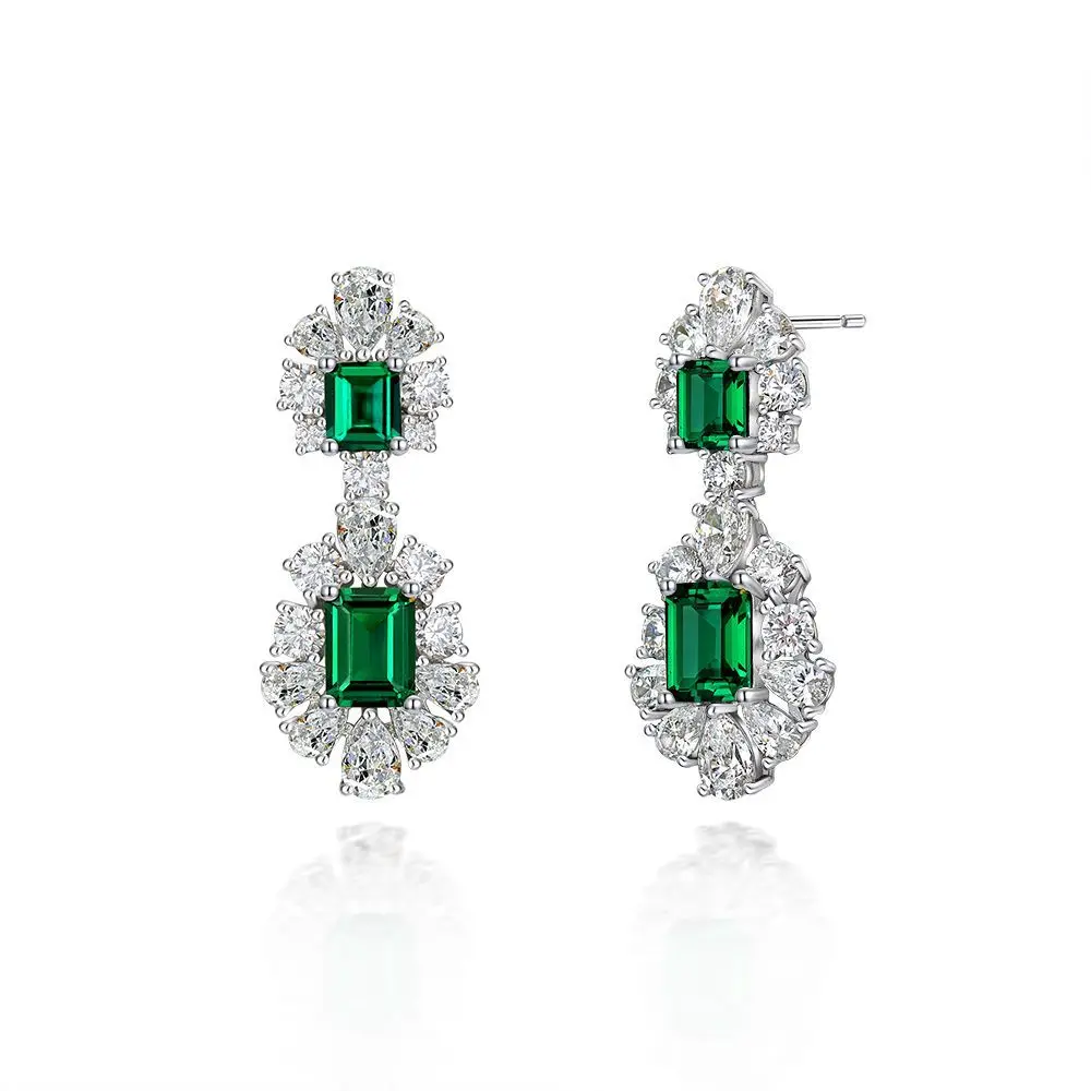 New geometric high-end green women's wedding heart-shaped temperament 925 sterling silver earrings jewelry