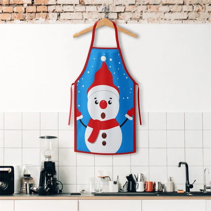 New Christmas Aprons Cute Snowman Print Pattern Festive Atmosphere Supplies Aprons Home Kitchens Anti-fouling Aprons Decorations
