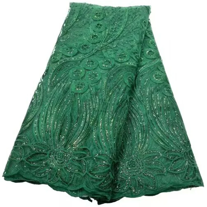 Green African Sequins Lace Fabric 2023 Pink High Quality French Nigerian Tulle Lace Fabrics 5 Yards For Wedding Party Dress