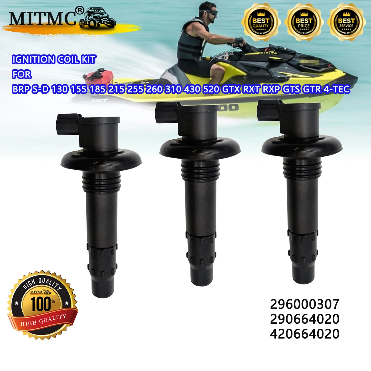 Ignition Coil Kit For BRP S-D 130 155 185 215 255 260 310 430 520 GTX RXT RXP GTS GTR 4-TEC Speedster Challenger Utopia Wake
