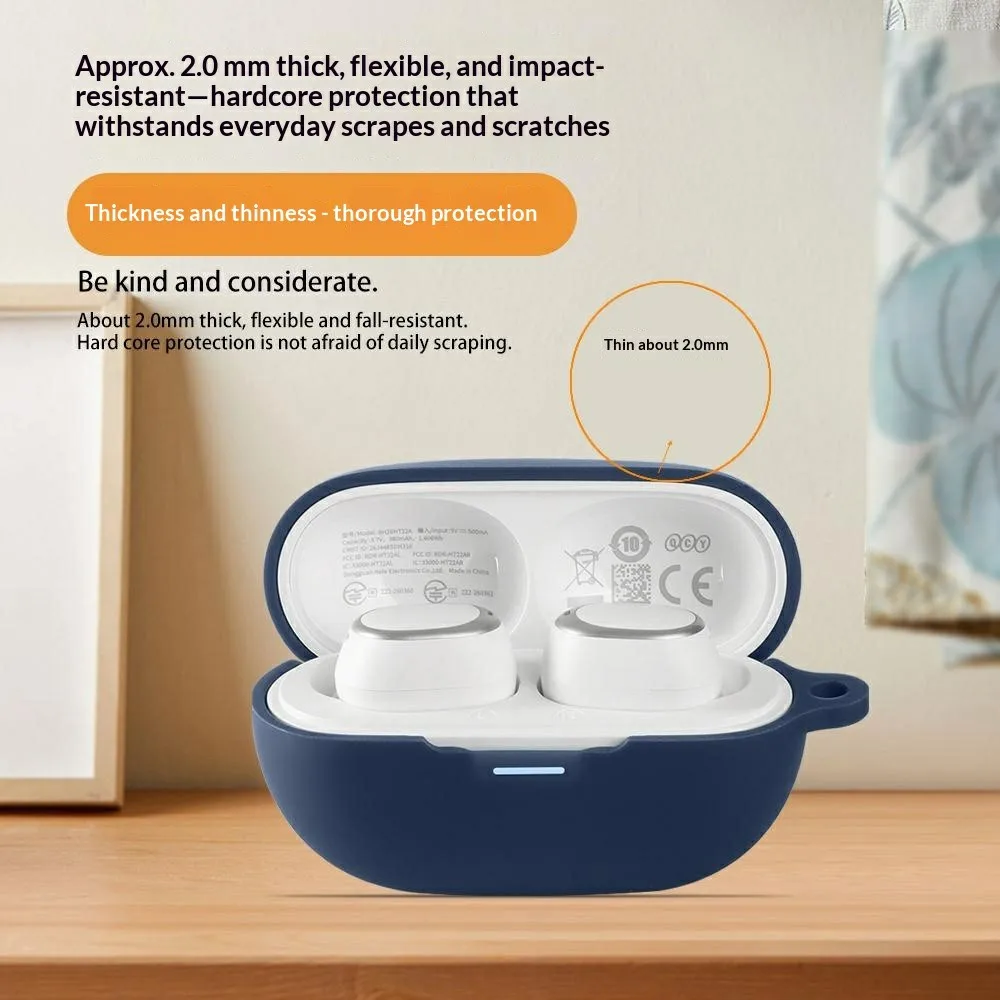 For QCY MeloBuds A30 Silicone Case Wireless Earbuds Protective Cover with Anti-Lost Buckle - Dark Blue view 4