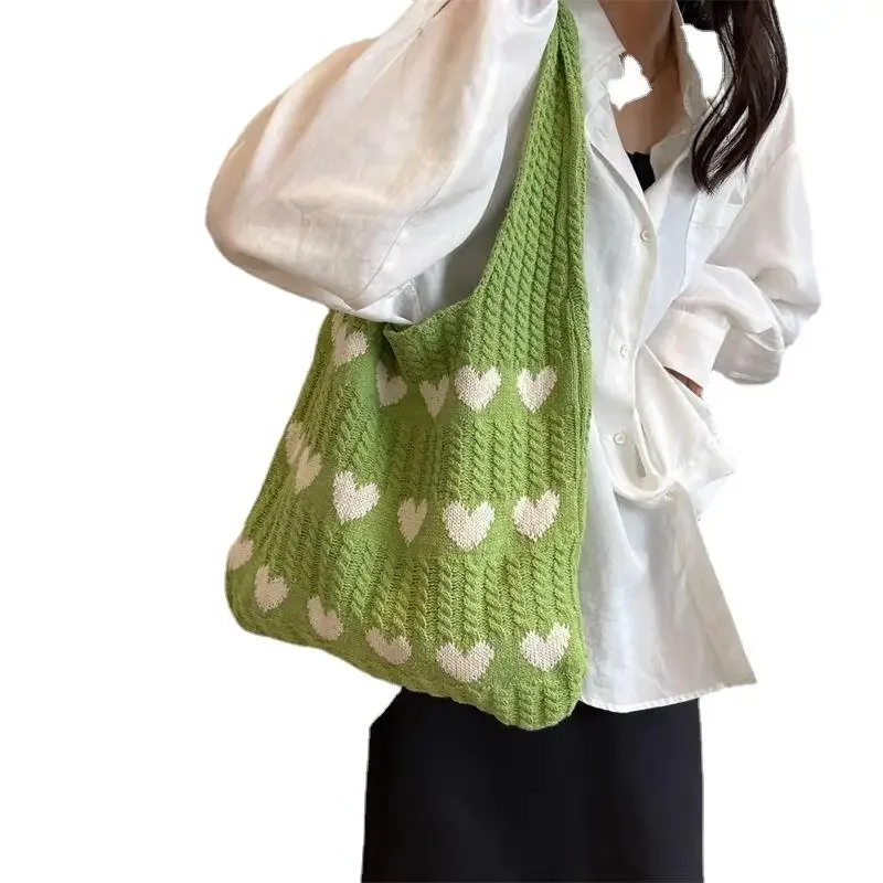 1PC New Knitted Bag Women's Summer Handmade Woolen Knitted Underarm Knitted Bag Love Shoulder Bag