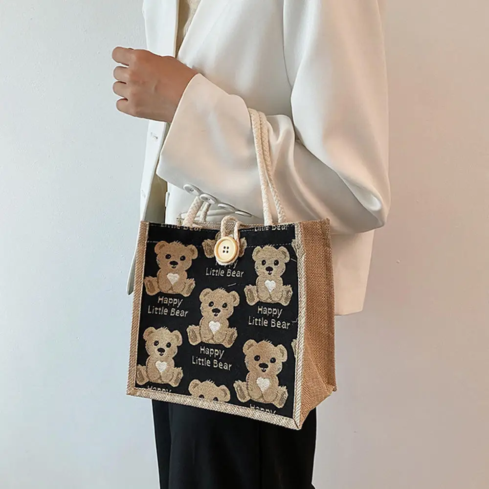 Large-capacity Fashion Canvas Handbags Portable Shopping Bag Eco Handbag Cotton Linen Tote Bag Bear Canvas Bag Bear Pattern Tote