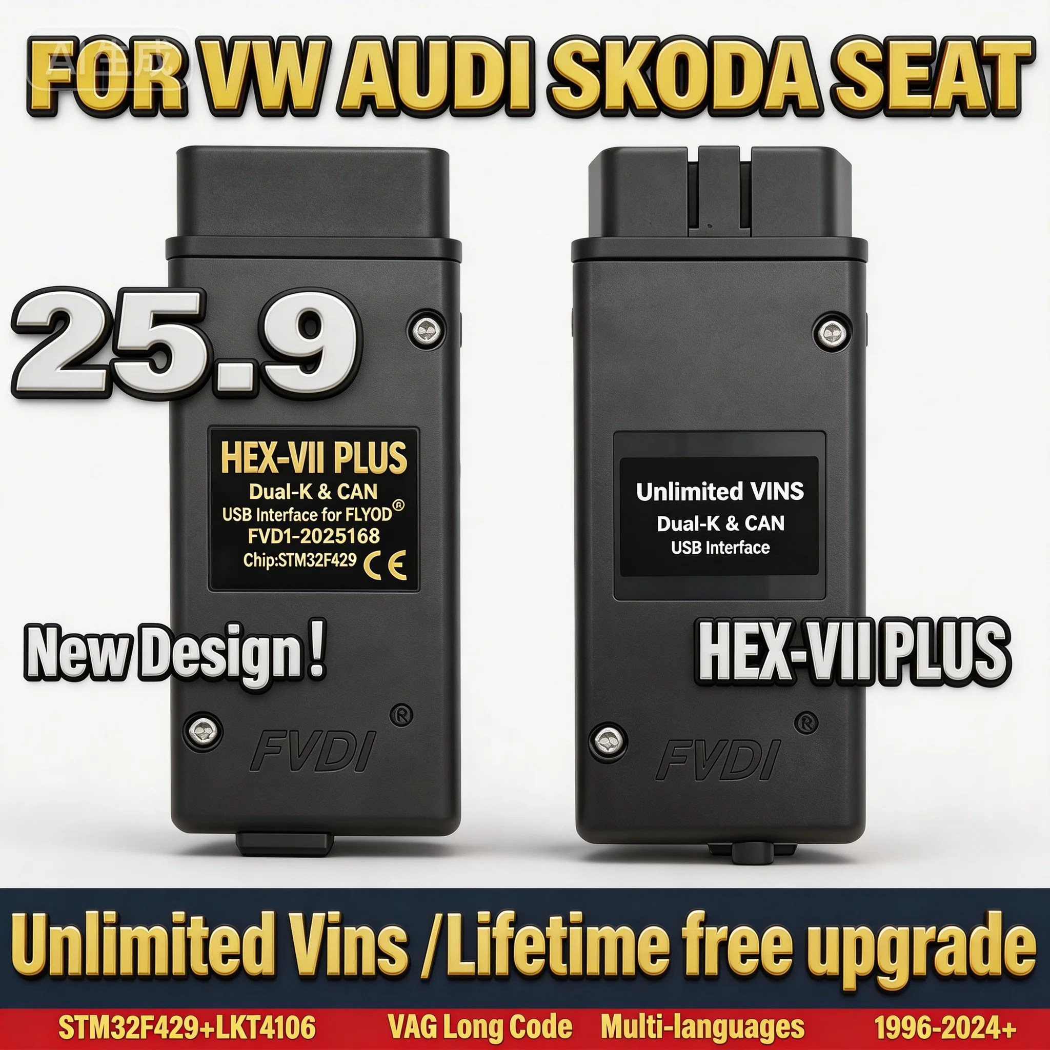 FLY-V2 PLUS Auto Scan com Diagnostic Tools VAG Coding COM HEX Real V2 plus  STM32F429 V25.4 For VW AUDI Skoda Seat VCDS-plus