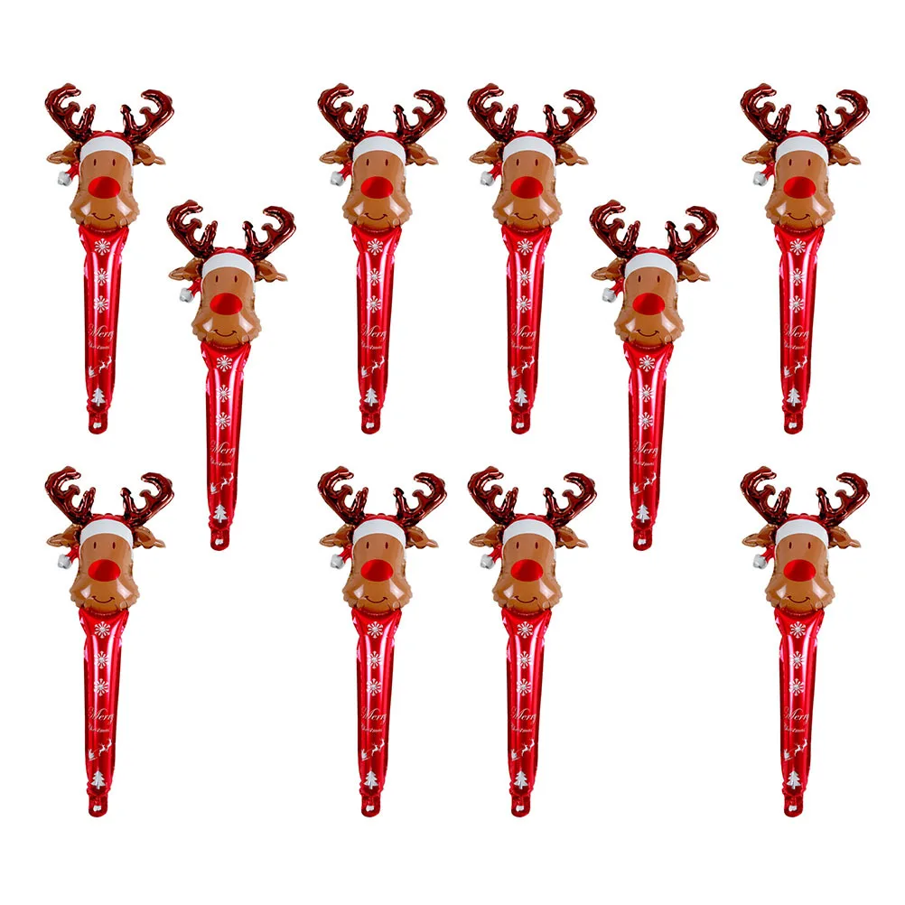 

10pcs Christmas Elk Head Balloons Aluminum Film Durable Handheld Stick For Party Decoration Festival Photo Props Xmas