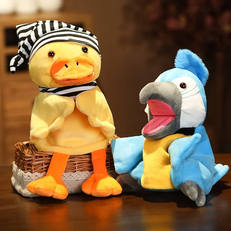 Marionetas de mano de loro y pato para niños, juguetes de peluche, muñeco de regalo de cumpleaños, animales de peluche, juguete educativo para bebés, recién llegado