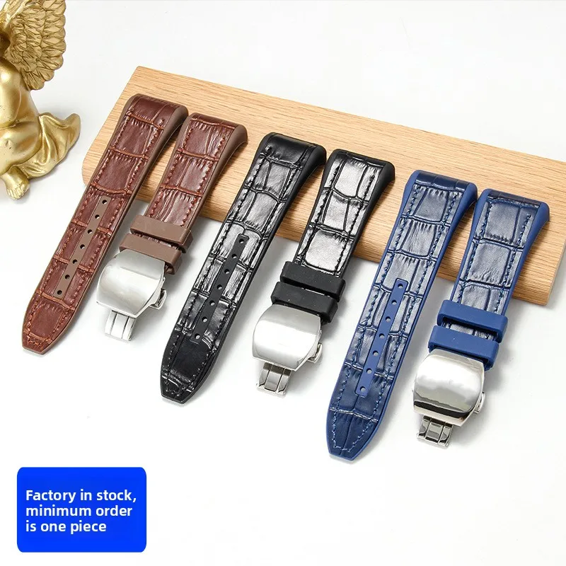 Correa de reloj de cuero genuino negro de 28 mm para Franck Muller Vanguard Yachting V45, suave, flexible, agradable para la piel y transpirable
