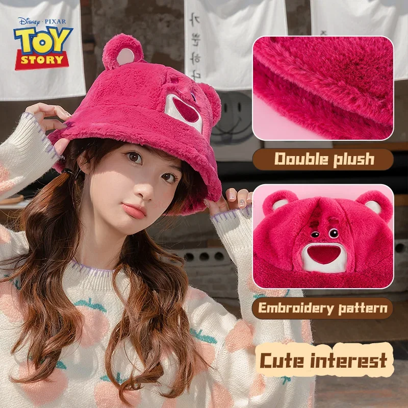 Disney Lotso Plush Hat Winter Warm Hat Kawaii Girl Toy Story Strawberry Bear Plush Hat Girls Birthday Gift Kawaii Cosplay Toys