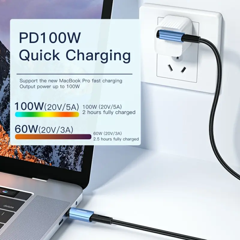 Essager 100W USB Type C To USB C Cable 90 Degree Angle For iPad MacBook Pro Xiaomi Samsung Huawei Fast Charging Type C Date Wir