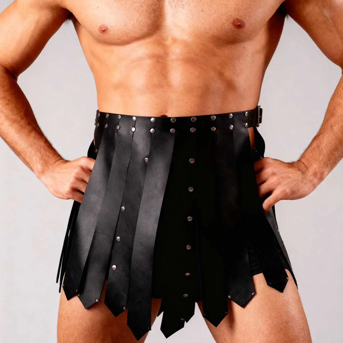Punk Leder Körperkette Punk Leder Taillenkette Punk Taillengürtel Damen Schwarzer Punk Steampunk Gothic PU-Leder Nieten-Römer-Gladiator-Kiltrock für Männer, Verstellbares Cosplay-Outfit-Zubehör für Rave – Detail 4
