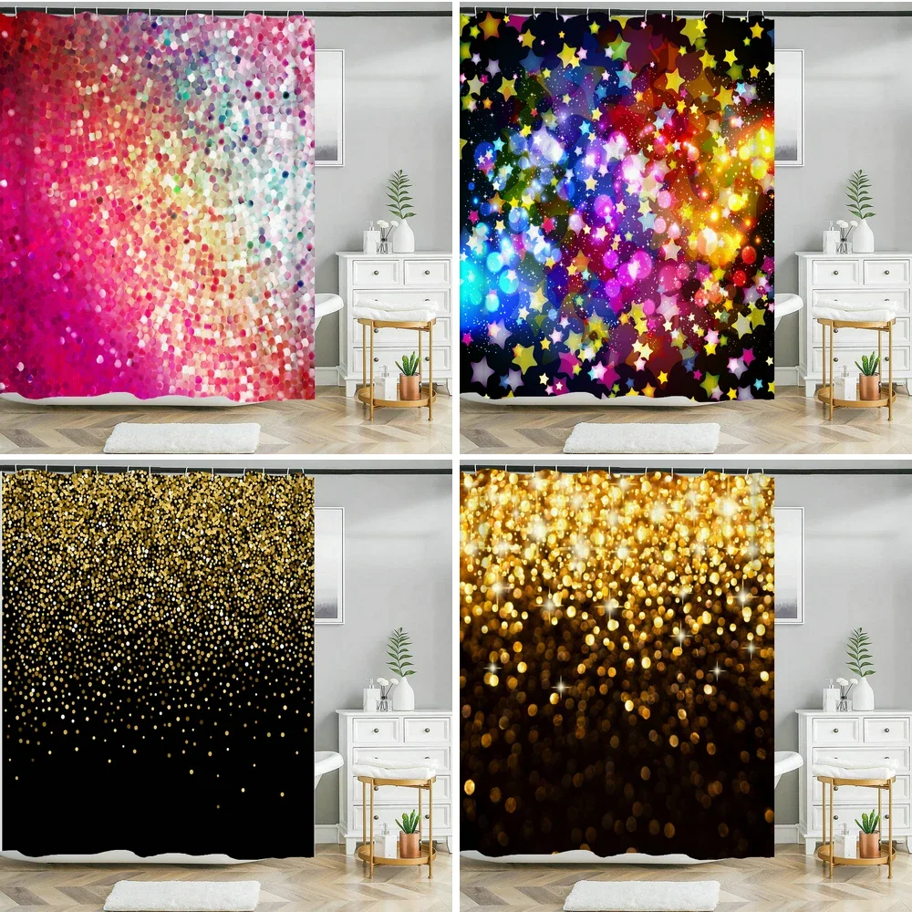 Colorful Rainbow Stripes Printed Shower Curtain Sparkling Diamond  Bathroom Curtain With Hook Waterproof Polyester Bath Screen