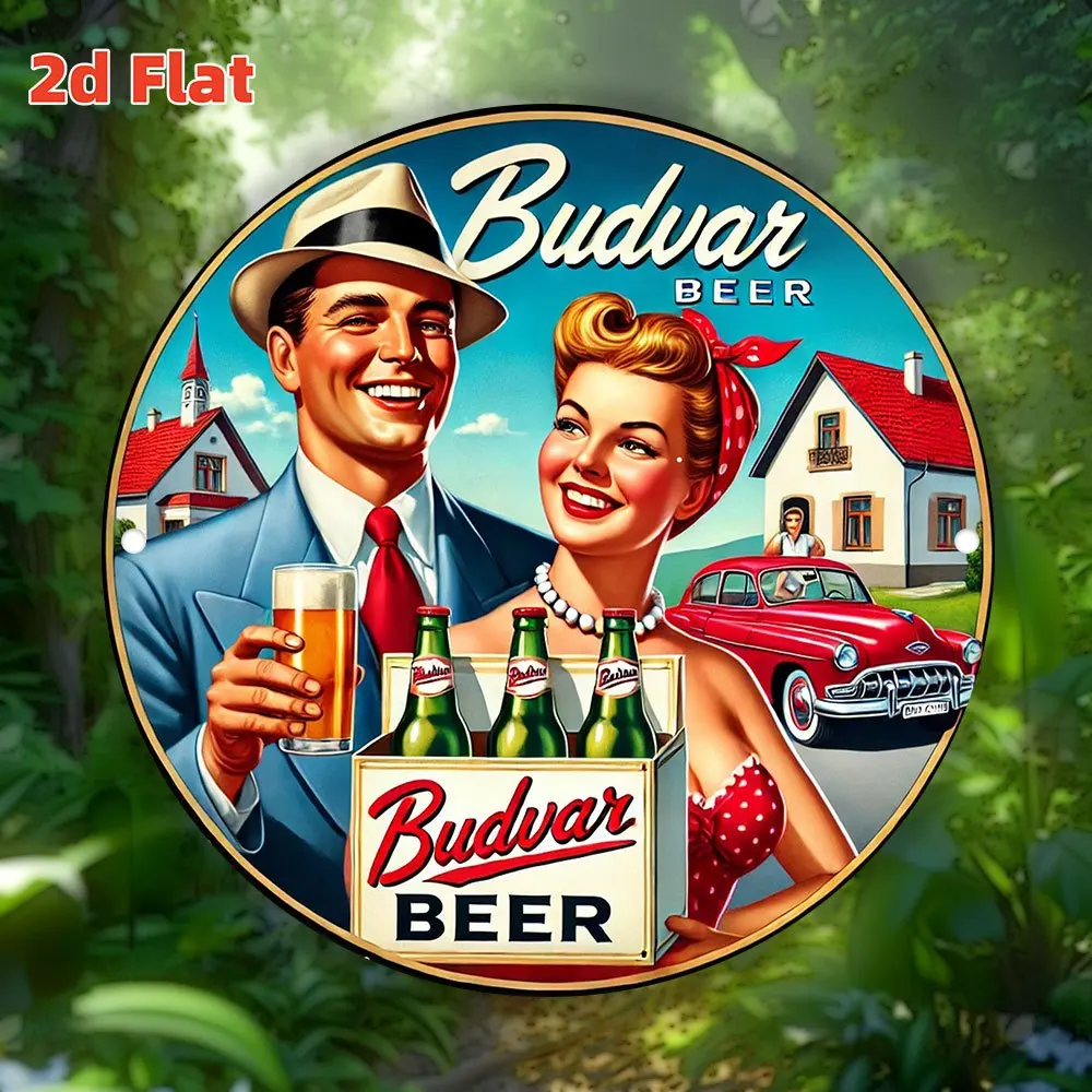 

[2D Flat] Винтажная металлическая вывеска Budvar Beer Ad — 20,32x20,32 см, ретро-настенный декор для дома, бара, кафе, офиса и автомагазина — прочный A