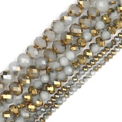 3/4/6/8mm Golden Cyrstal Glass Beads Half Plated Flat Round Beads Loose Spacer Beads for Jewelry Making DIY Bracelets Necklace