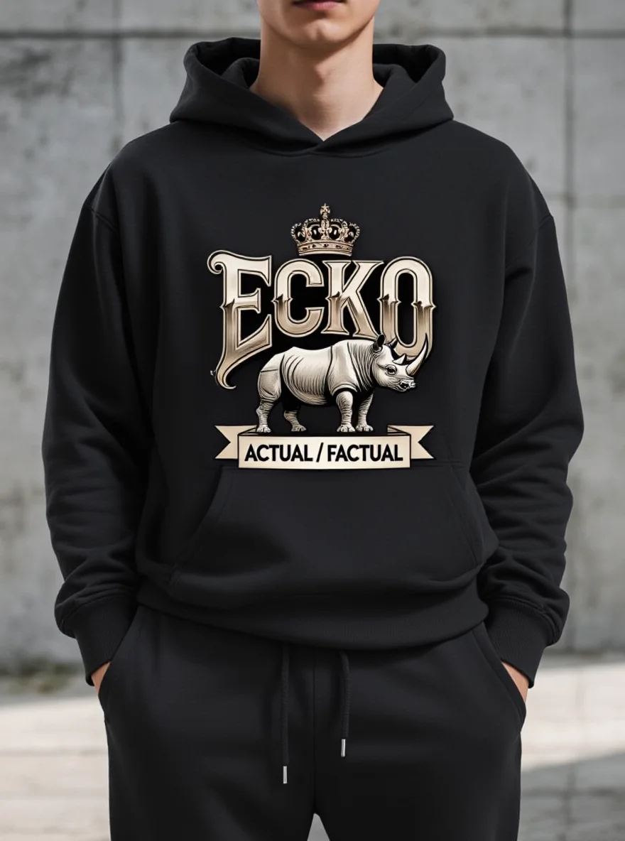 Sweat à capuche ECKO Rhino pour hommes, imprimé doré, 500-600 GSM, Hip-Hop
