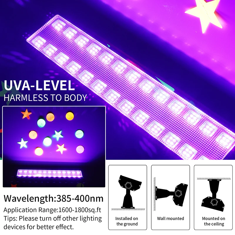 100W Black Light Bar Blacklight Flood Light 104LEDS UV Black Wall Washer Light 385-400nm for Glow Fluorescent Party Stage Decor