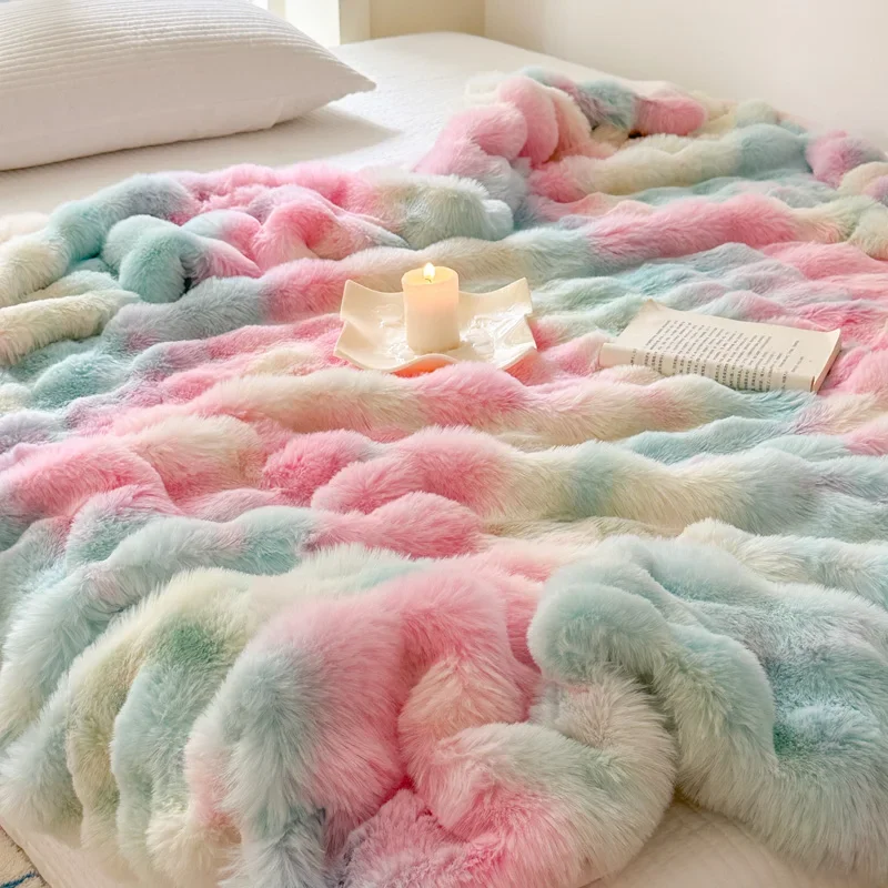 Super Comfort Oversized Warm Thick Bubble Double Sided Plush Rabbit Faux Fur Throw Blanket Fluffy Blanket Soft Cozy Blanket