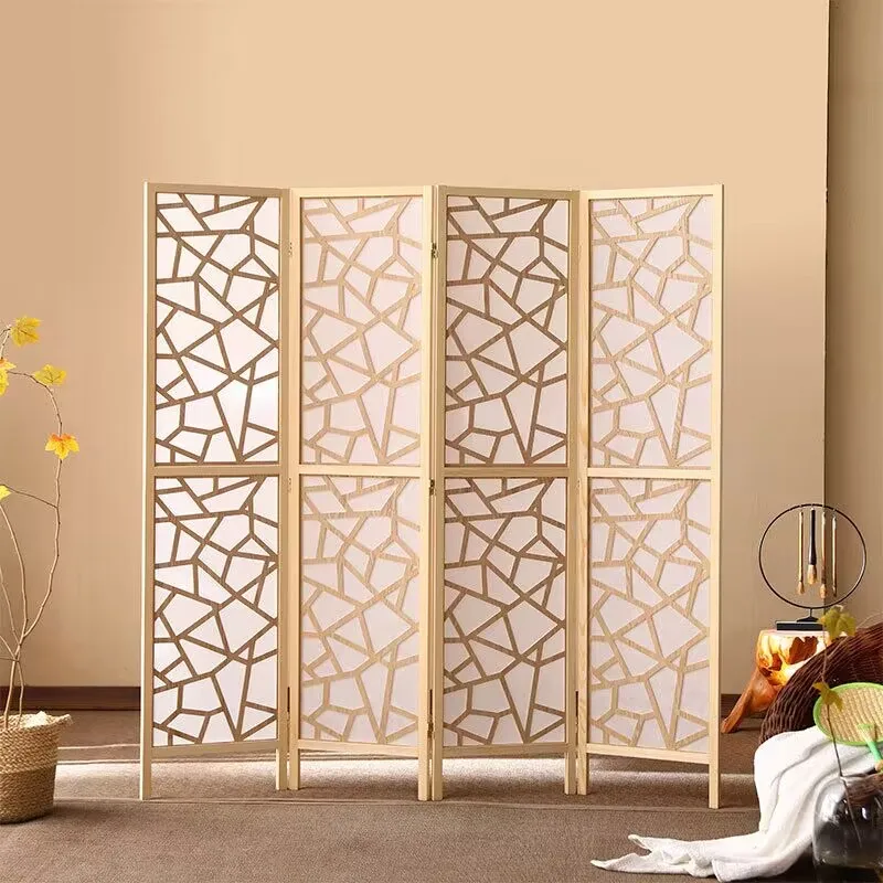 4 Panel Screen Room Divider with Gold Curtain, Perfect for Separating Spaces and Adding Style Free Shipping High Quality