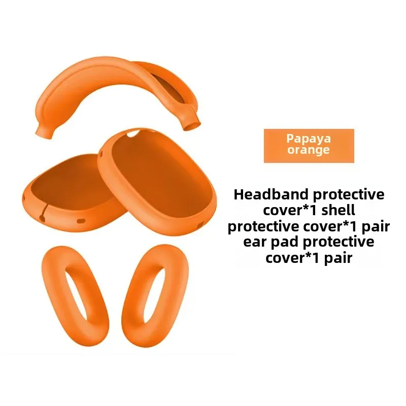 Papaya Orange colour Silicone Protective Cover TPU Transparent Case Three Piece Set Suitable for 2024 AirPods Max/2 headset