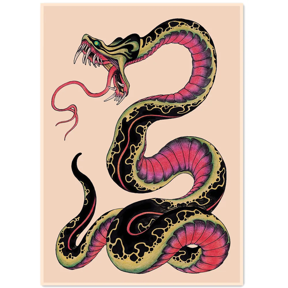 

Snake Creative Tattoo Designs Wall Art Movie Posters and Prints Vintage Kraft Paper Painting Wall Stickers Home Decoration Mural